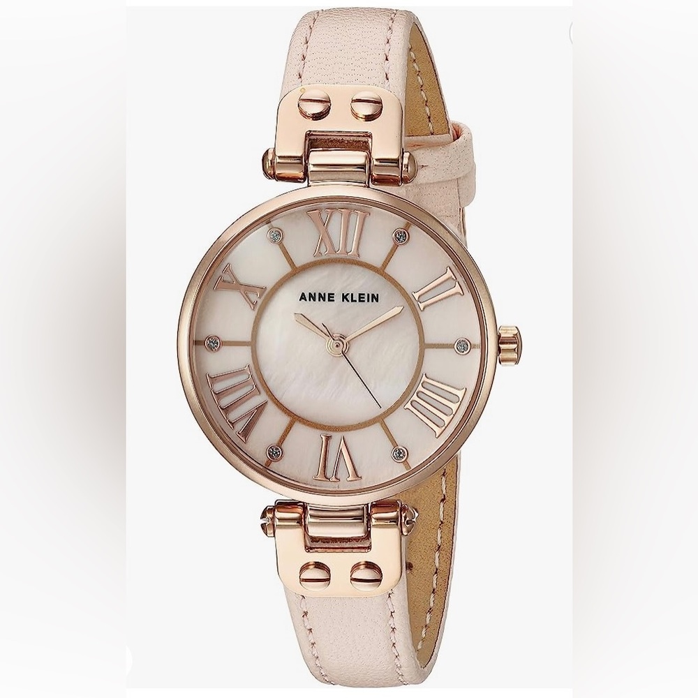 Anne Klein Women's Glitter Accented Leather Strap Watch Brand New